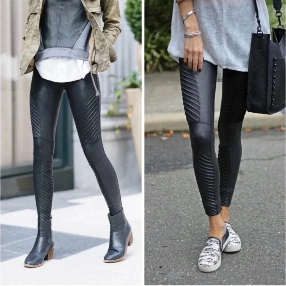 ! Spanx Faux Leather Moto Leggings Crackled Medium